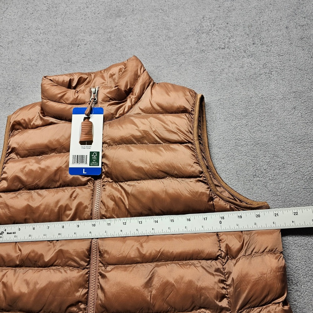 NWT 32 Degrees Heat Puffer Vest Women Size L Brown Lightweight Quilted Full Zip - Picture 3 of 12